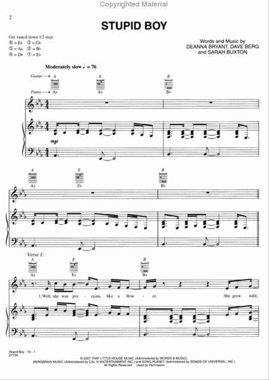 Stupid Boy Piano, Vocal, Guitar scores gallery preview page 2
