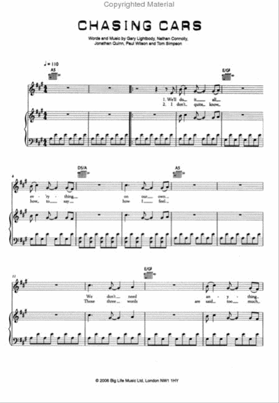 Chasing Cars Piano, Vocal, Guitar scores gallery preview page 2