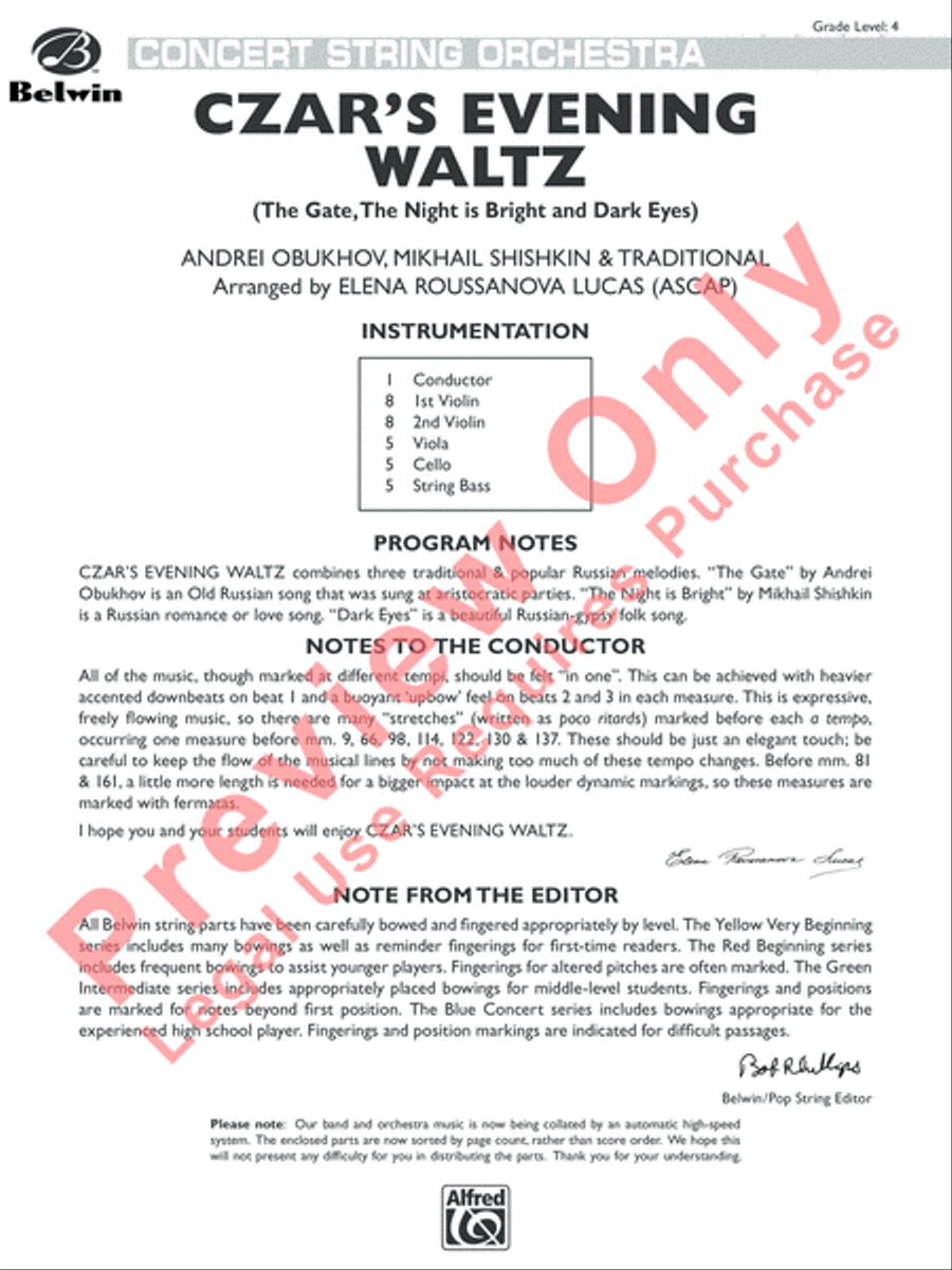 Czar's Evening Waltz Czar's Evening Waltz String Orchestra scores gallery preview page 2