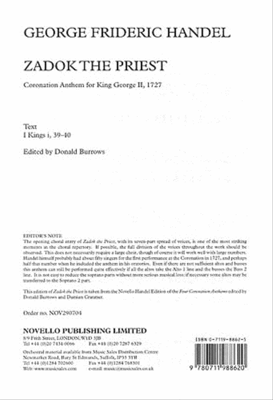 Coronation Anthem No.1 'Zadok The Priest' Choir scores gallery preview page 1