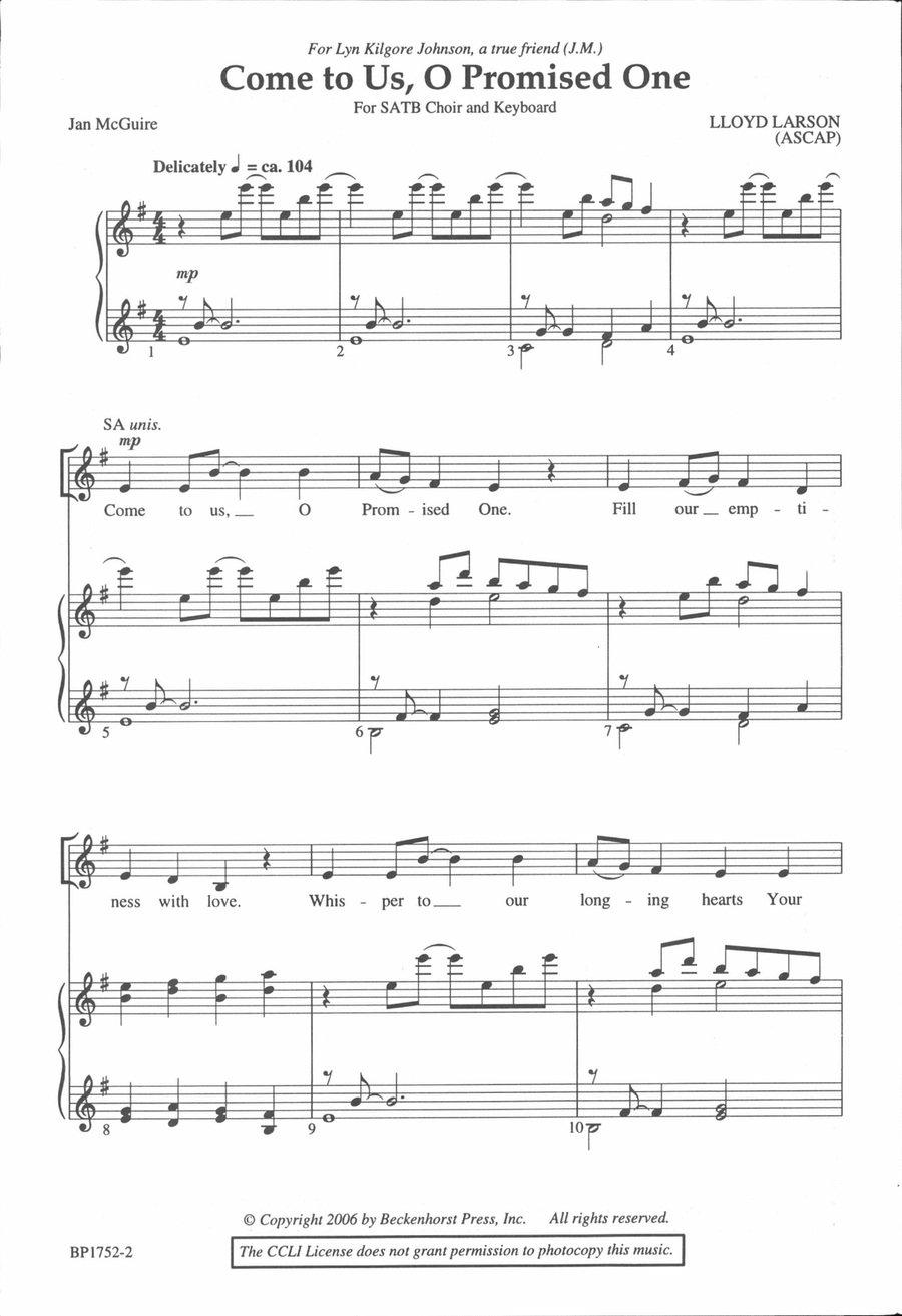 Come to Us, O Promised One 4-Part scores gallery preview page 2