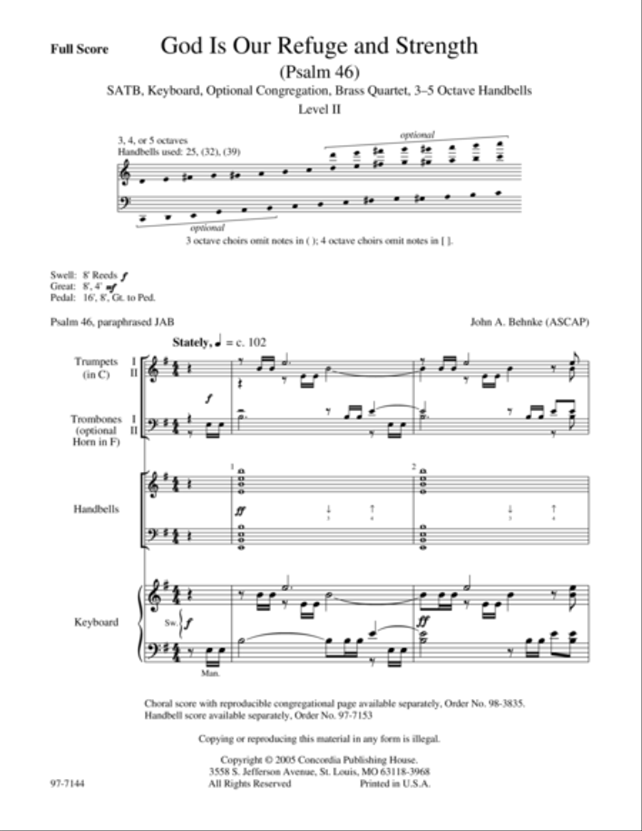 God Is Our Refuge and Strength (Full Score) by John A. Behnke Choir - Sheet Music page 2