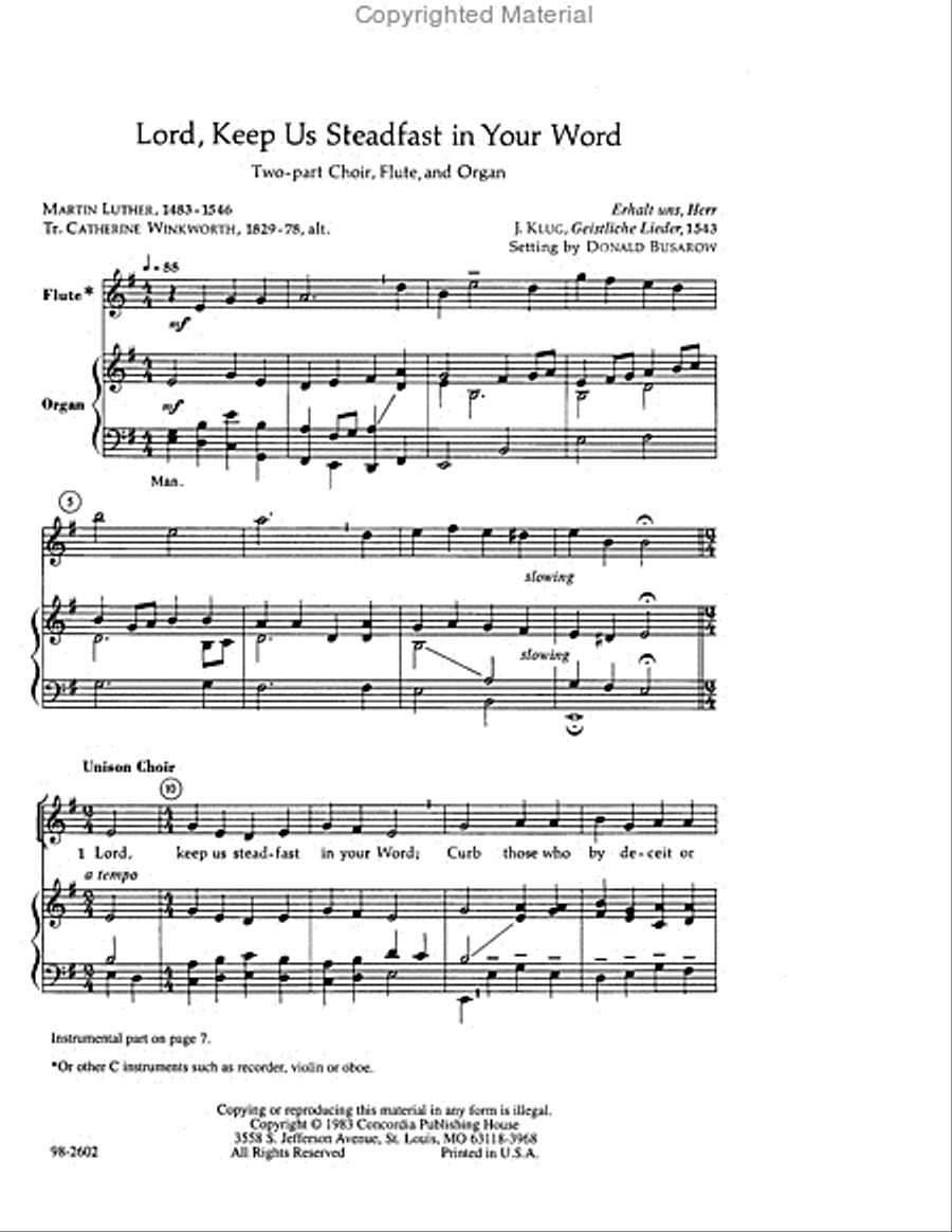 Lord, Keep Us Steadfast in Your Word (Busarow) Choir scores gallery preview page 2