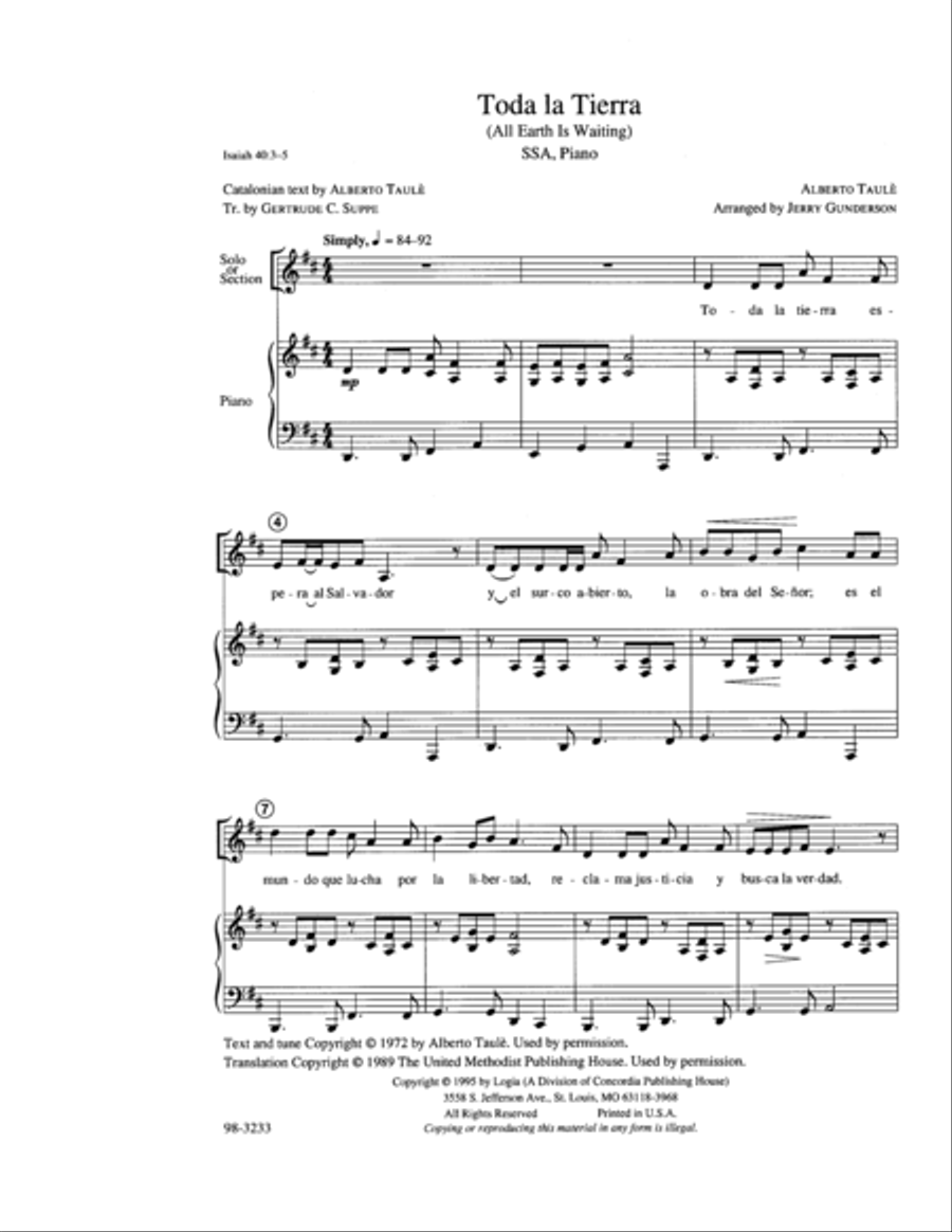 Toda La Tierra / All Earth Is Waiting Choir scores gallery preview page 3