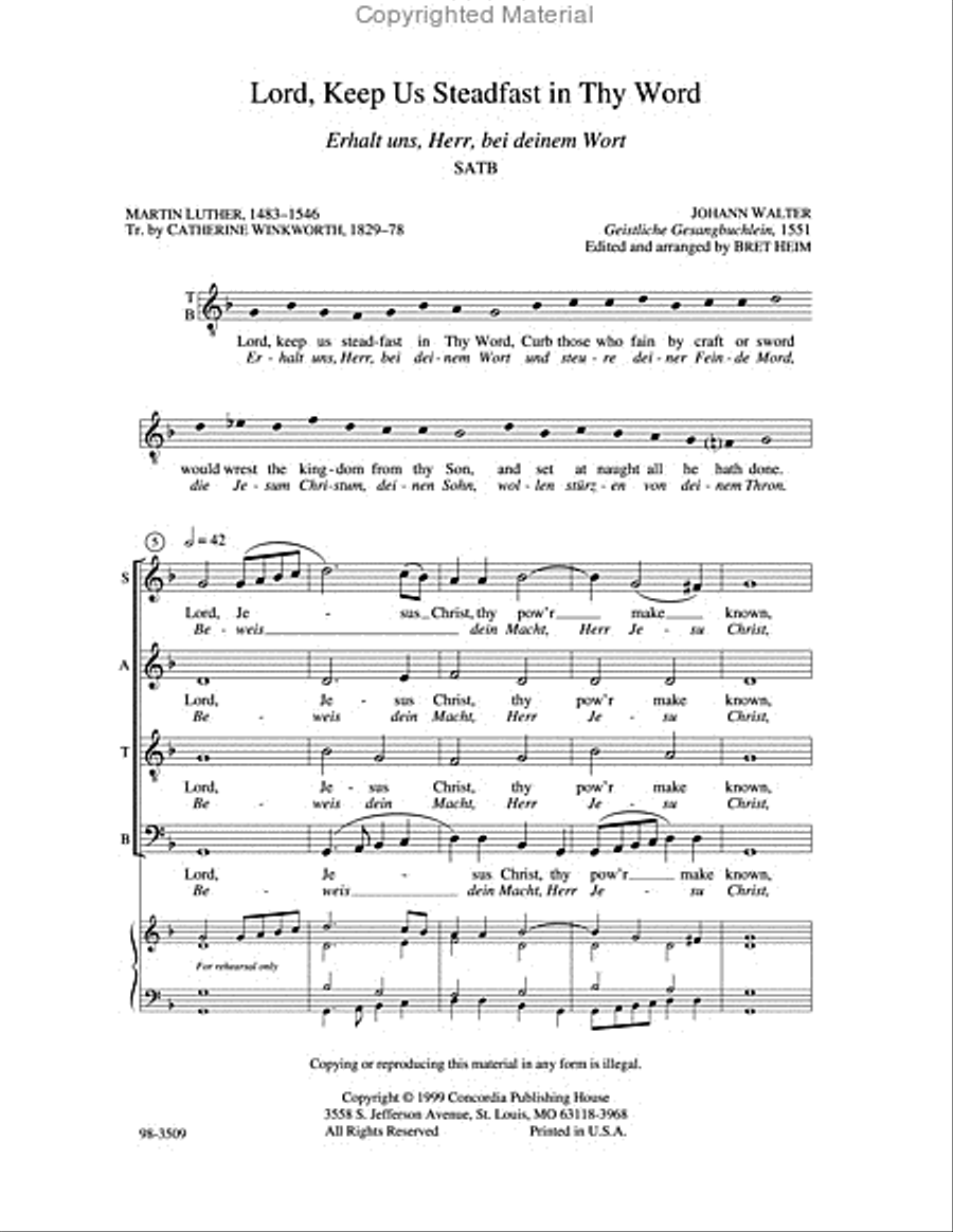 Lord, Keep Us Steadfast in Thy Word (Walter/Heim) Choir scores gallery preview page 2