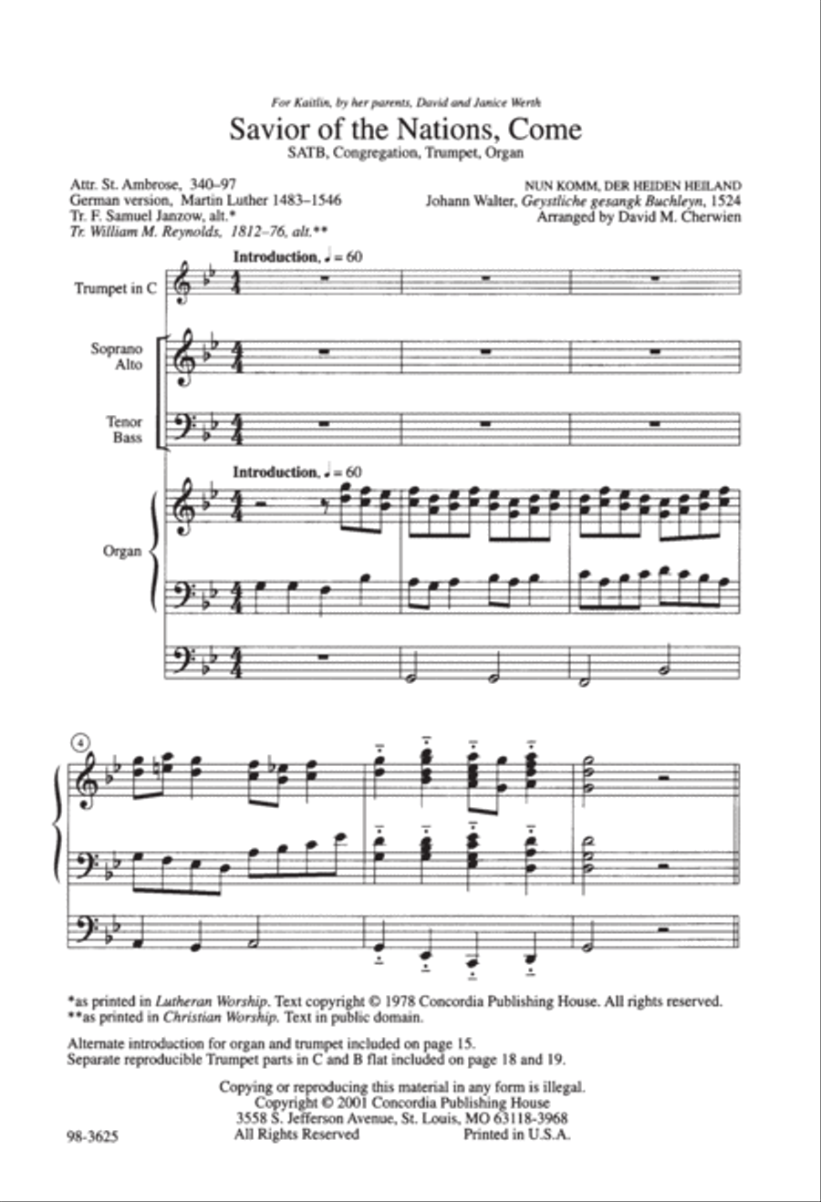 Savior of the Nations, Come (Cherwien) Choir scores gallery preview page 2