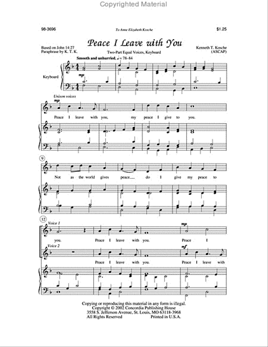 Peace I Leave with You (Kosche) Choir scores gallery preview page 2