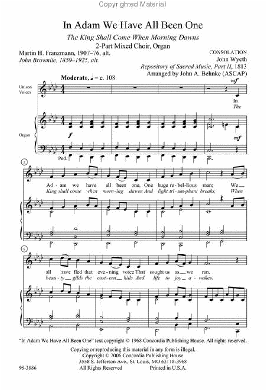 In Adam We Have All Been One / The King Shall Come When Morning Dawns Choir scores gallery preview page 2