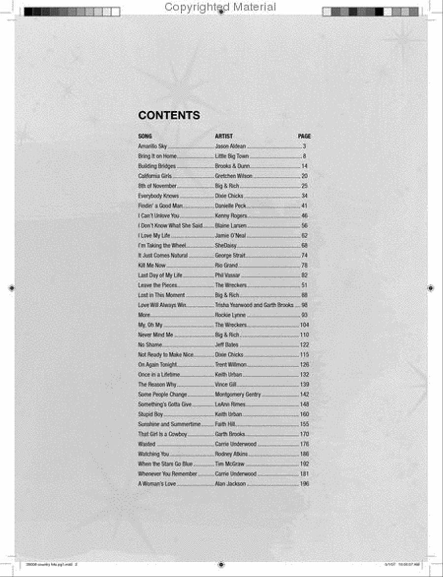 2007 Greatest Country Hits Piano, Vocal, Guitar scores gallery preview page 2