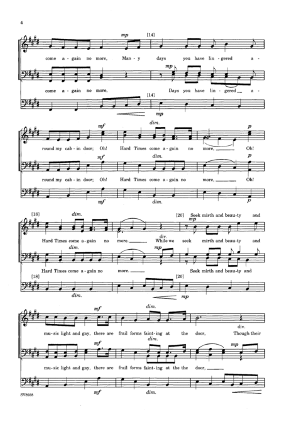 Hard Times Come Again No More Men's Choir scores gallery preview page 3