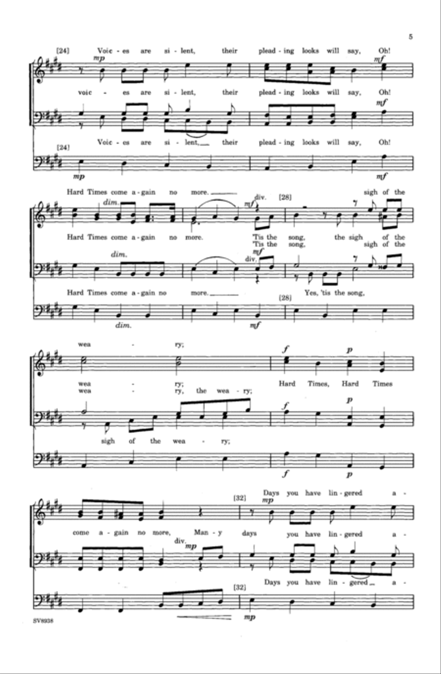 Hard Times Come Again No More Men's Choir scores gallery preview page 4