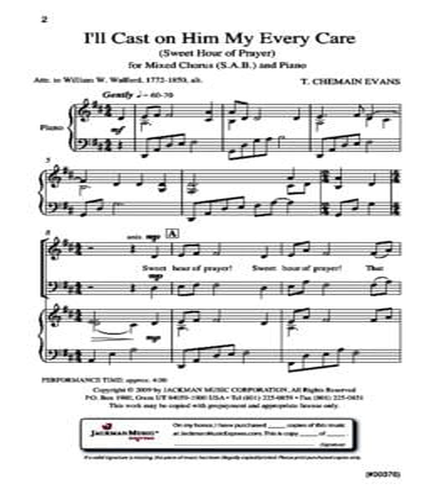 I'll Cast on Him My Every Care (Sweet Hour of Prayer) - SAB I'll Cast on Him My Every Care (Sweet Hour of Prayer) - SAB 3-Part scores gallery preview page 2
