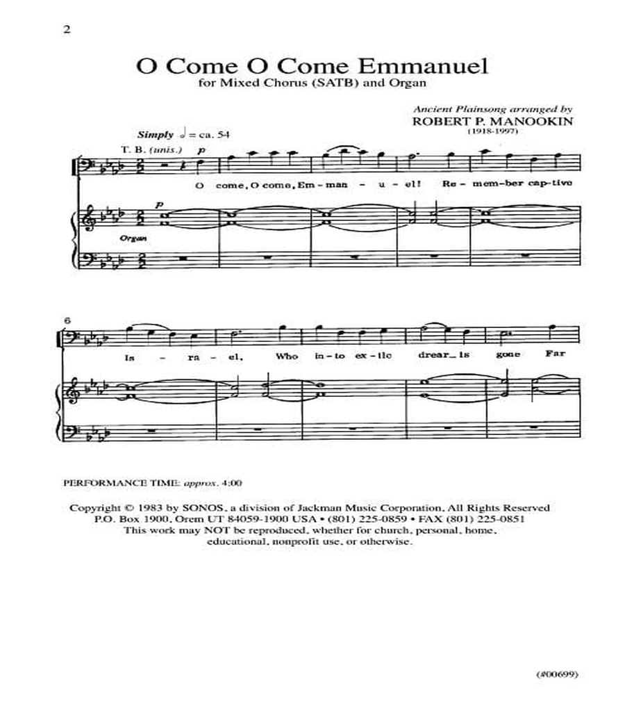 O Come O Come Emmanuel - SATB - Manookin 4-Part scores gallery preview page 2