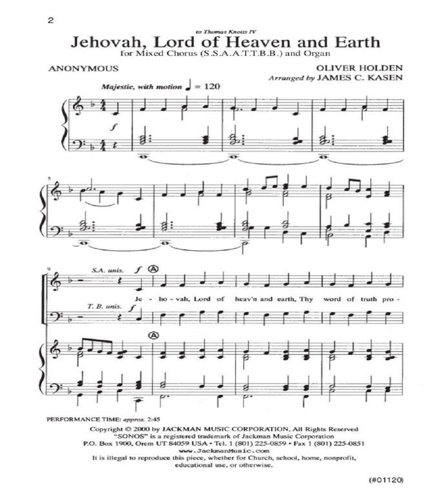 Jehovah Lord of Heaven and Earth - SATB - Kasen 4-Part scores gallery preview page 2
