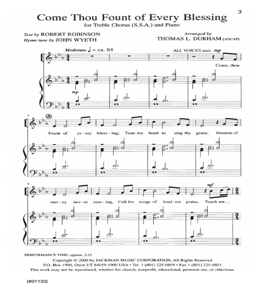 Come Thou Fount of Every Blessing - SSA SSA scores gallery preview page 2