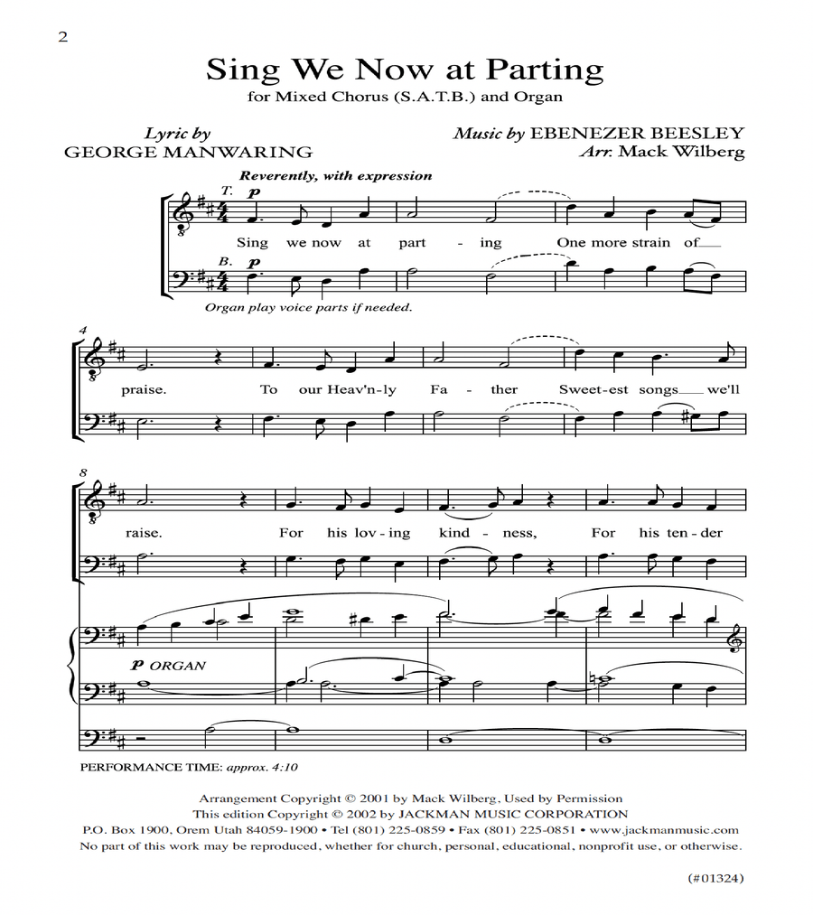 Sing We Now at Parting - SATB 4-Part scores gallery preview page 2