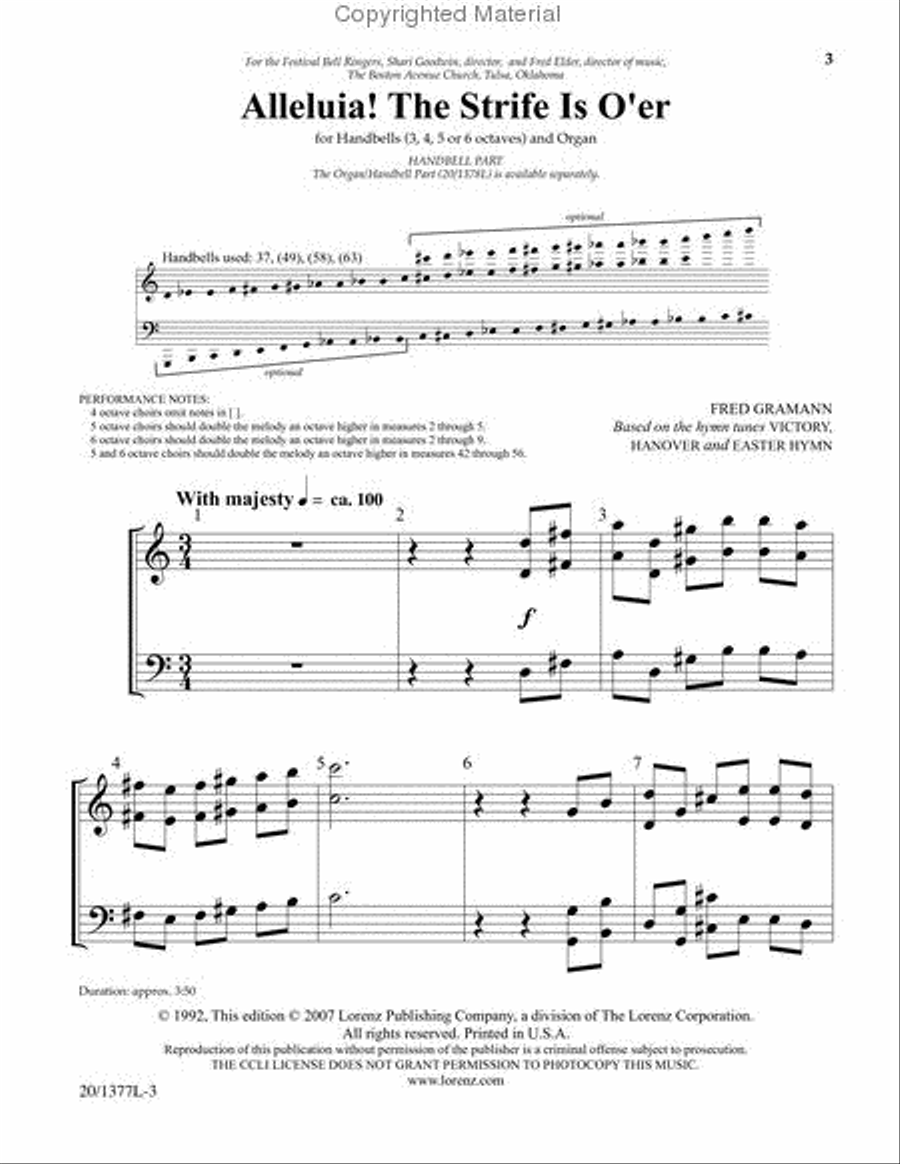 Alleluia! The Strife Is O'er - Handbell Part 5-Octaves scores gallery preview page 2