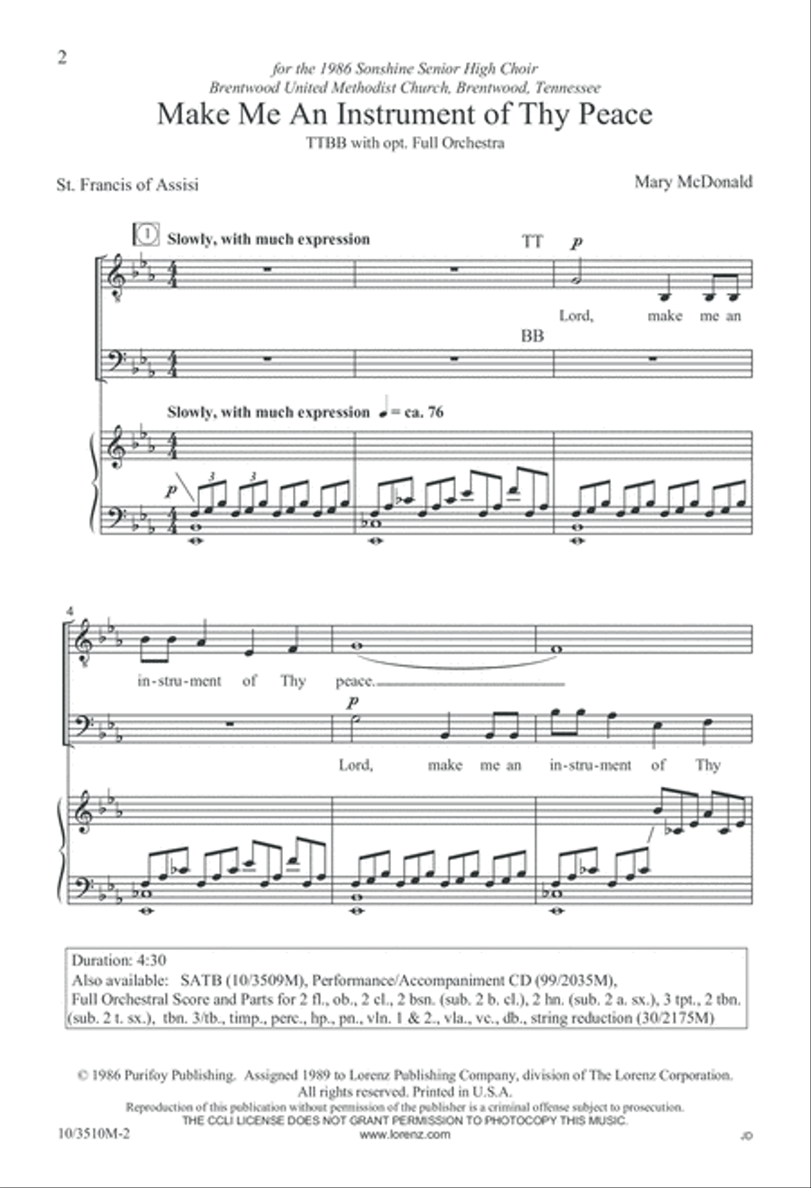 Make Me An Instrument of Thy Peace TTBB scores gallery preview page 3