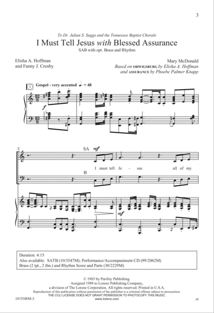 I Must Tell Jesus with Blessed Assurance 3-Part scores gallery preview page 4