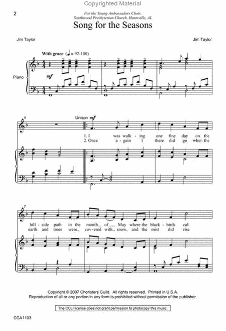 Song for the Seasons Unison Choir scores gallery preview page 2