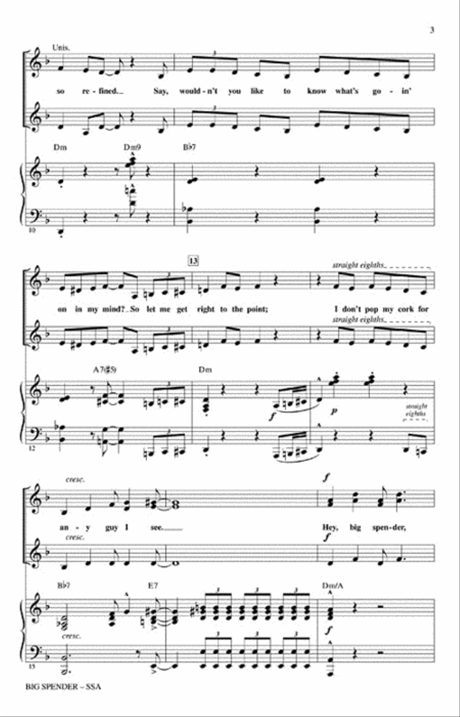 Cy Coleman: Big Spender (Sweet Charity) Choral Pops SSA scores gallery preview page 3
