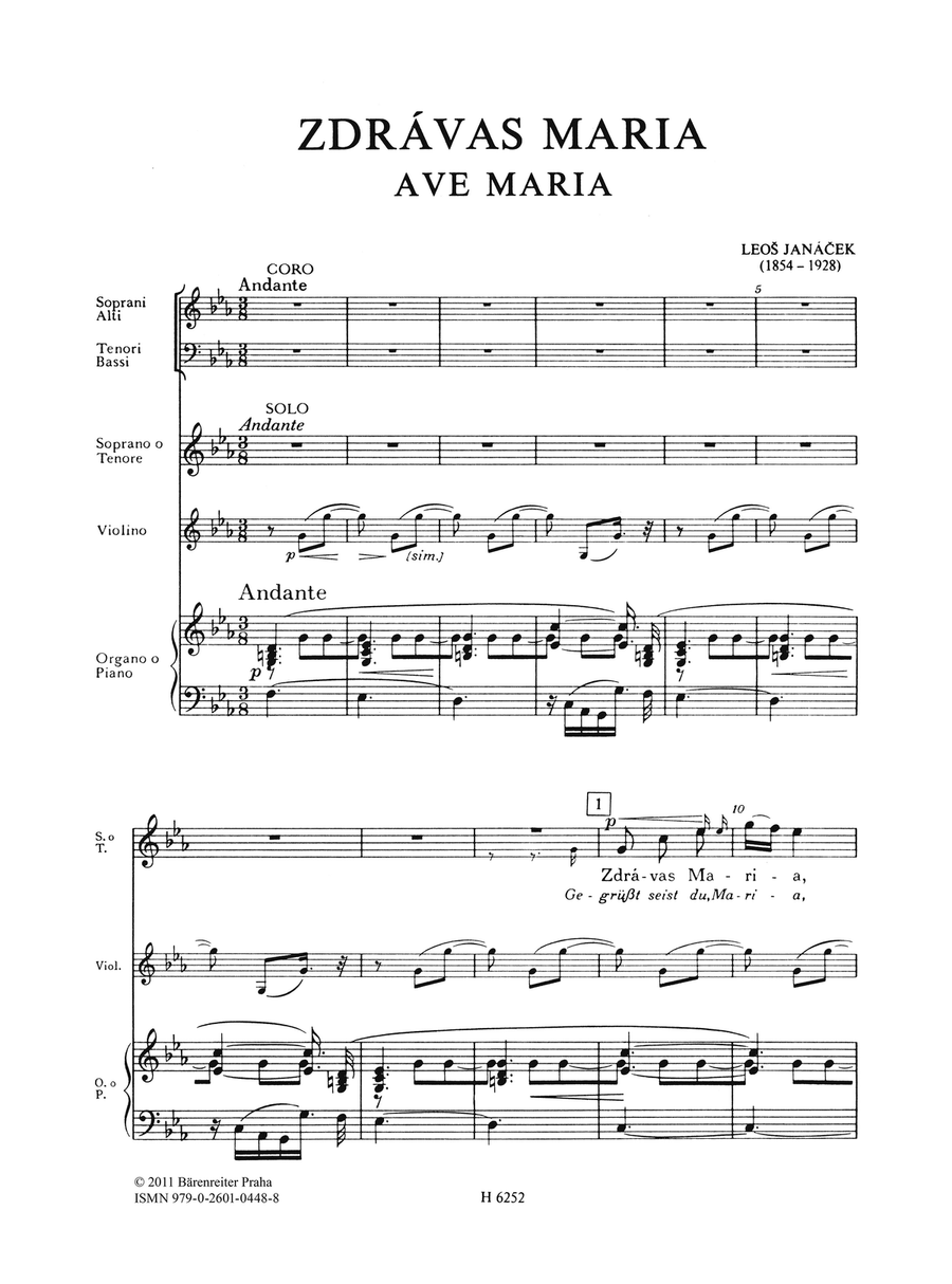 Zdrávas Maria / Ave Maria für Sopran oder Tenor und gemischten Chor (ad libitum) mit Violine und Klavier/Orgelbegleitung SSATB scores gallery preview page 2