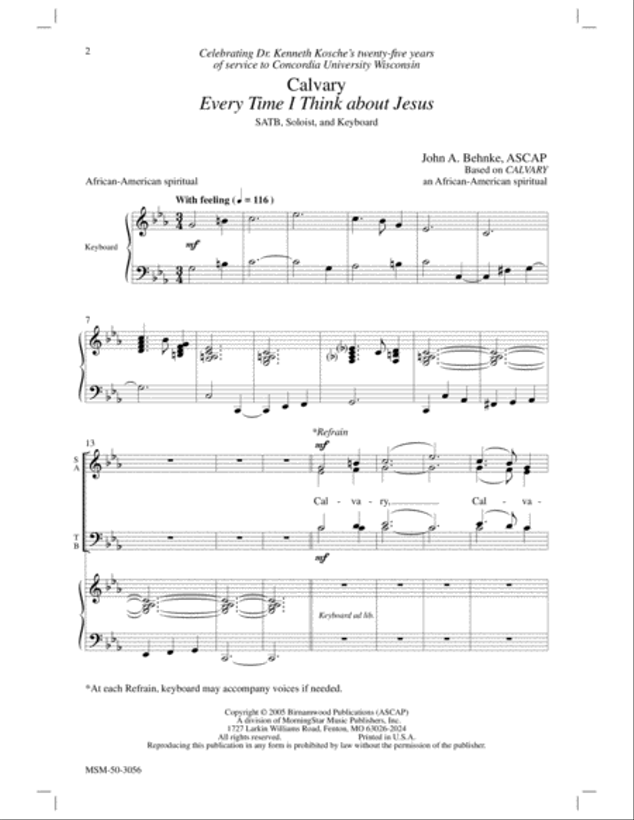 Calvary (Every Time I Think About Jesus) 4-Part scores gallery preview page 2