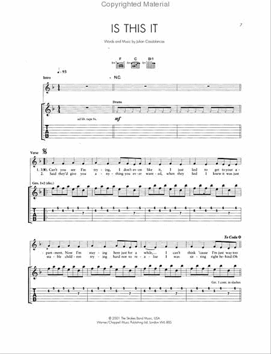 The Strokes – Is This It Guitar Tablature scores gallery preview page 2