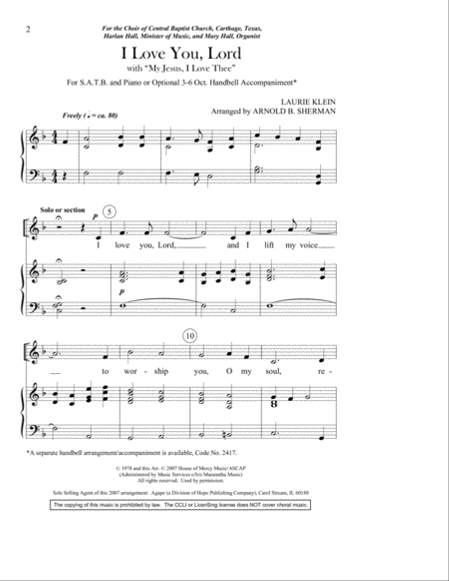 I Love You, Lord I Love You, Lord 4-Part scores gallery preview page 2