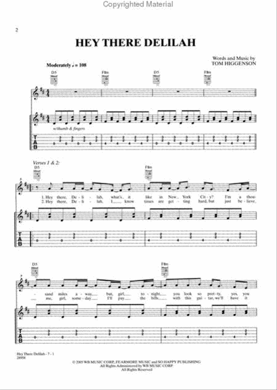 Hey There Delilah Electric Guitar scores gallery preview page 2