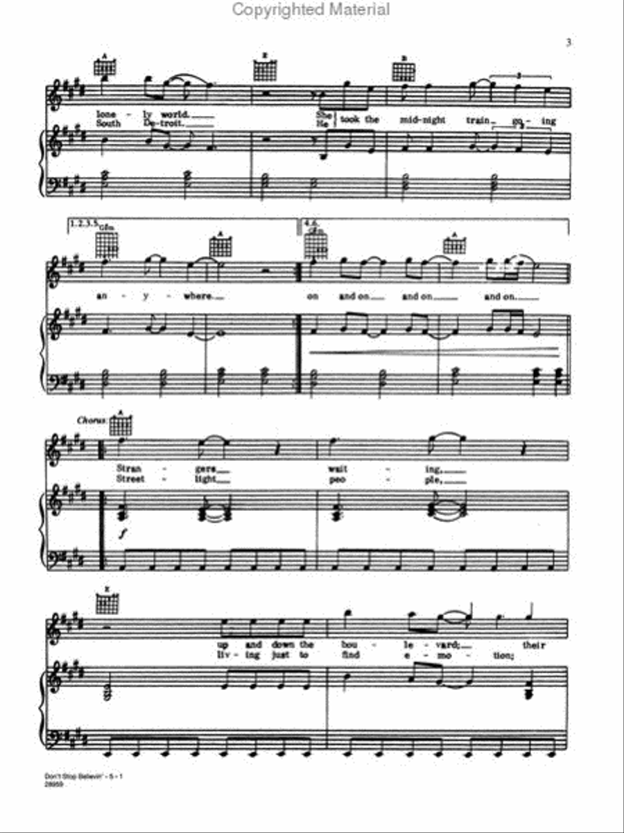 Don't Stop Believin' (Featured in the final episode of The Sopranos) Piano, Vocal, Guitar scores gallery preview page 3
