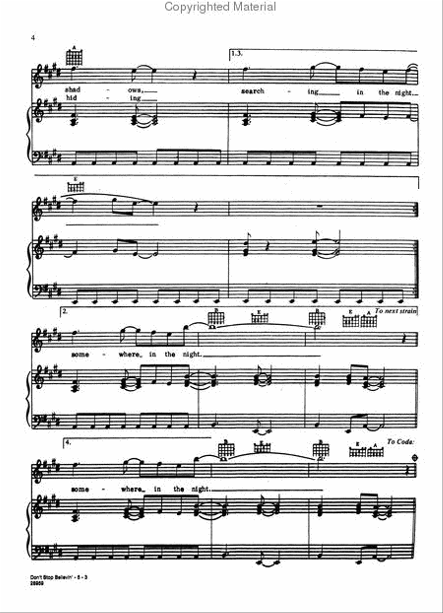 Don't Stop Believin' (Featured in the final episode of The Sopranos) Piano, Vocal, Guitar scores gallery preview page 4