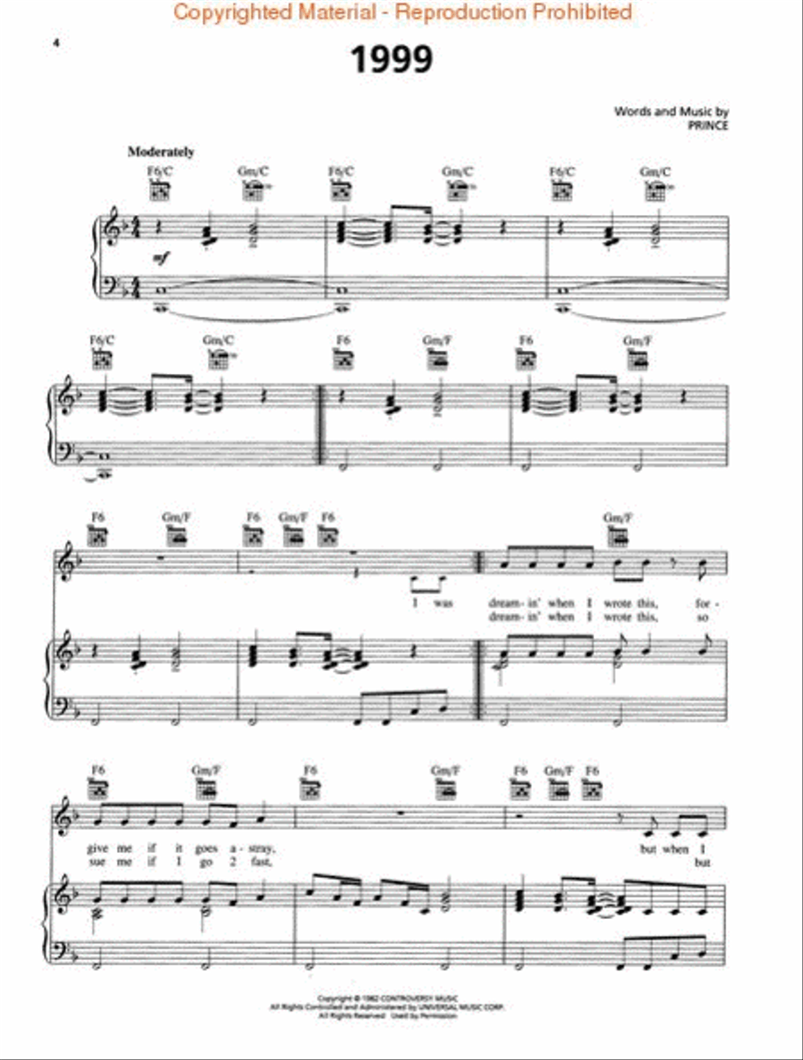 Prince – 1999 Prince – 1999 Piano, Vocal, Guitar scores gallery preview page 2