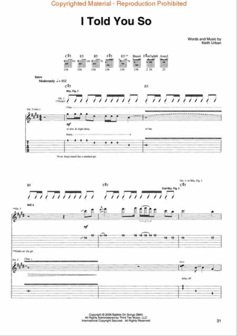 Keith Urban – Love, Pain & The Whole Crazy Thing Electric Guitar scores gallery preview page 4