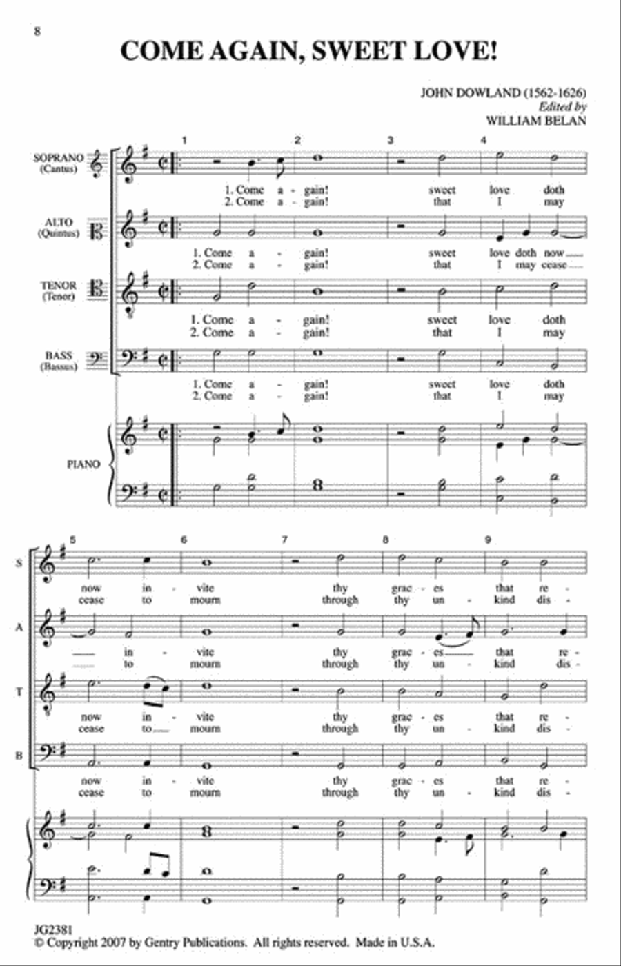 Come Again, Sweet Love Come Again, Sweet Love 4-Part scores gallery preview page 2
