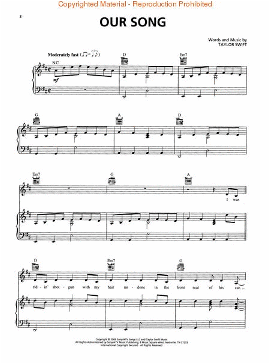 Our Song Piano, Vocal, Guitar scores gallery preview page 2