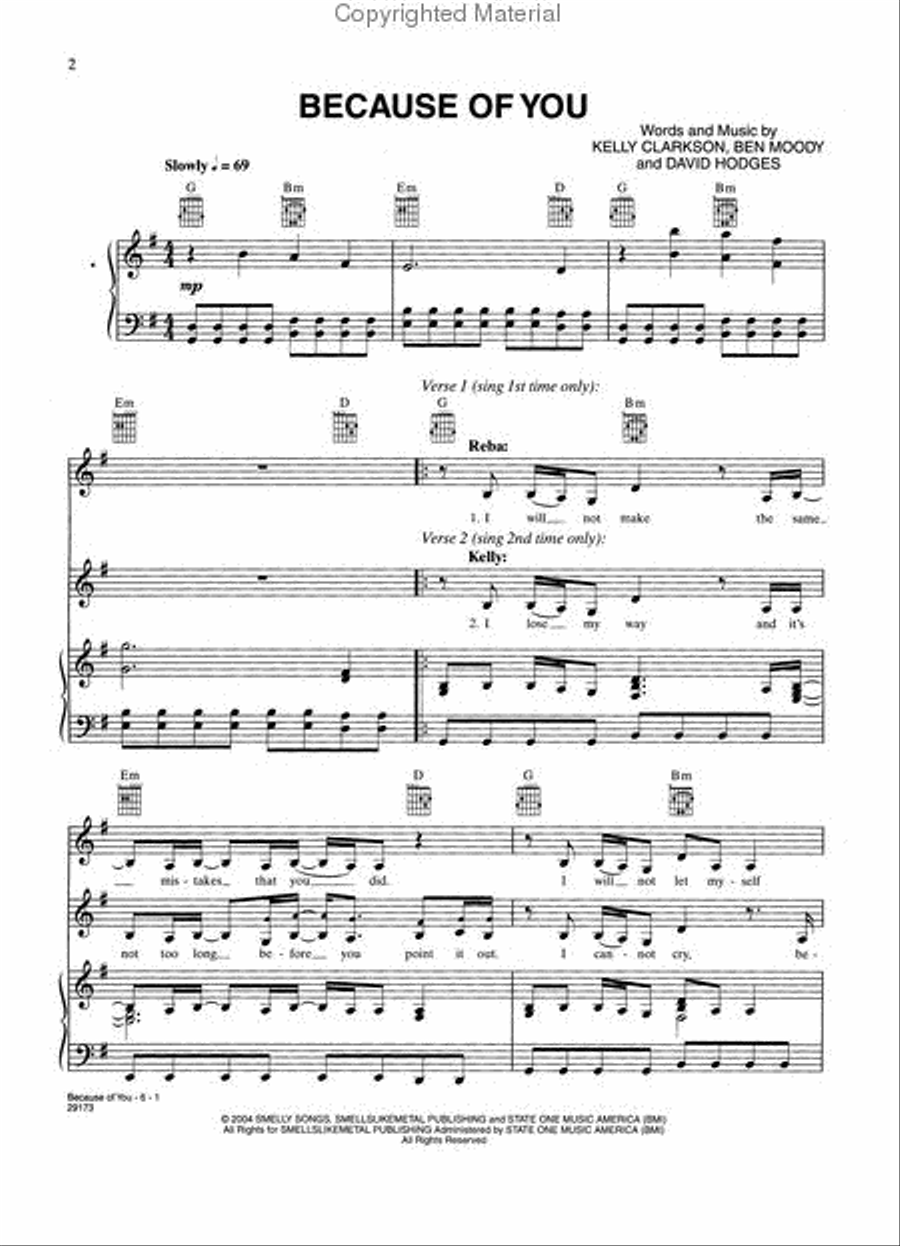 Because of You Piano, Vocal, Guitar scores gallery preview page 2