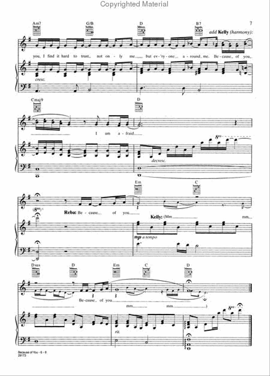 Because of You Piano, Vocal, Guitar scores gallery preview page 3