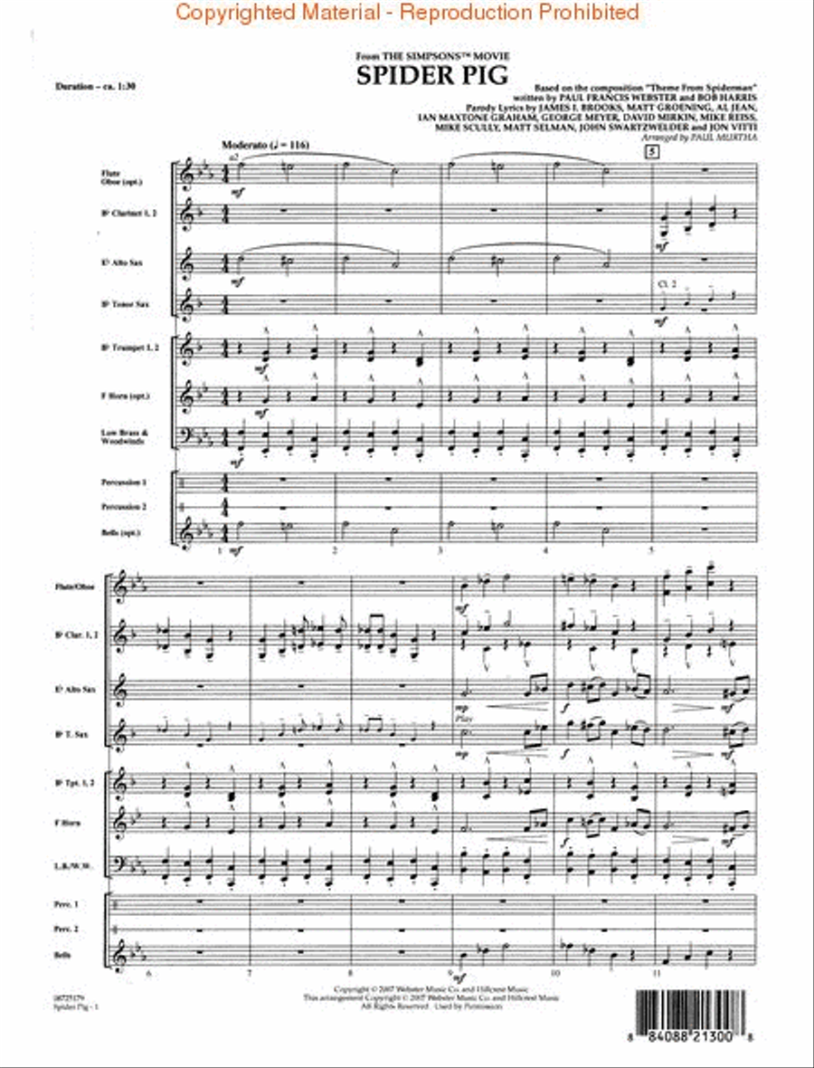 Spider Pig (from The Simpsons Movie) Concert Band scores gallery preview page 2