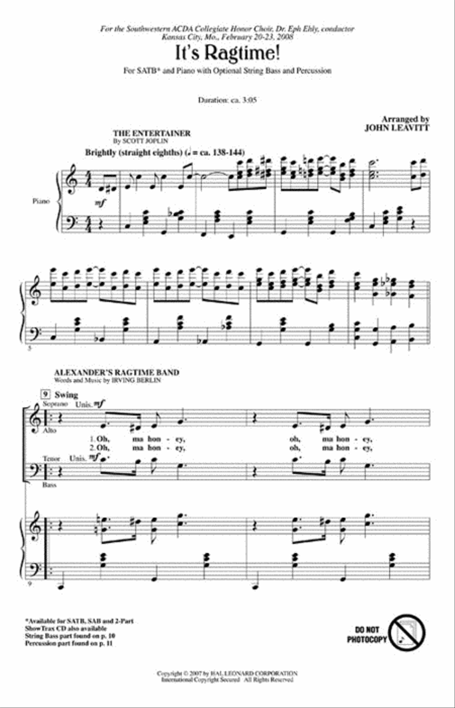 It's Ragtime! It's Ragtime! 4-Part scores gallery preview page 2