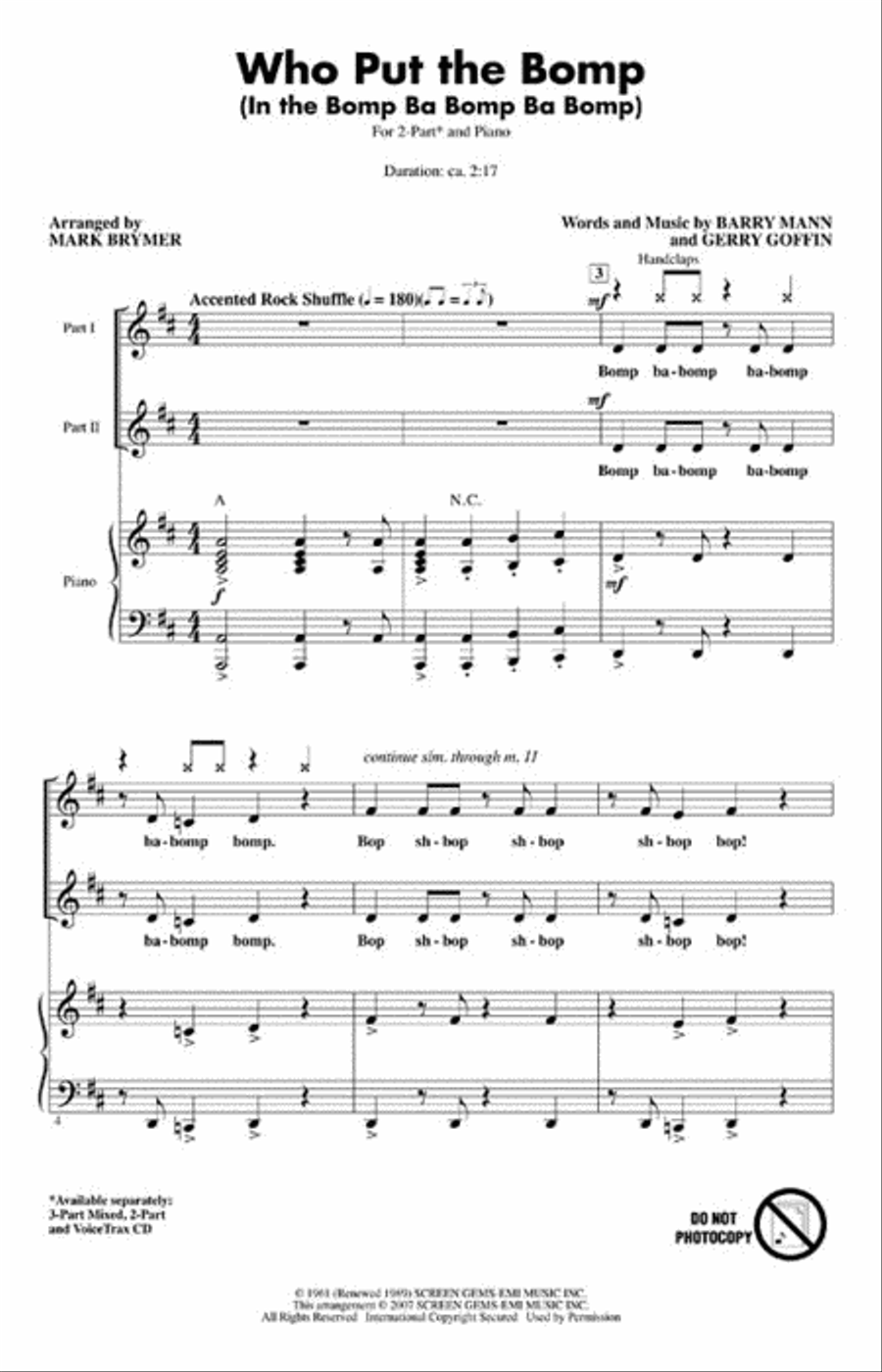 Who Put the Bomp Who Put the Bomp 2-Part scores gallery preview page 2