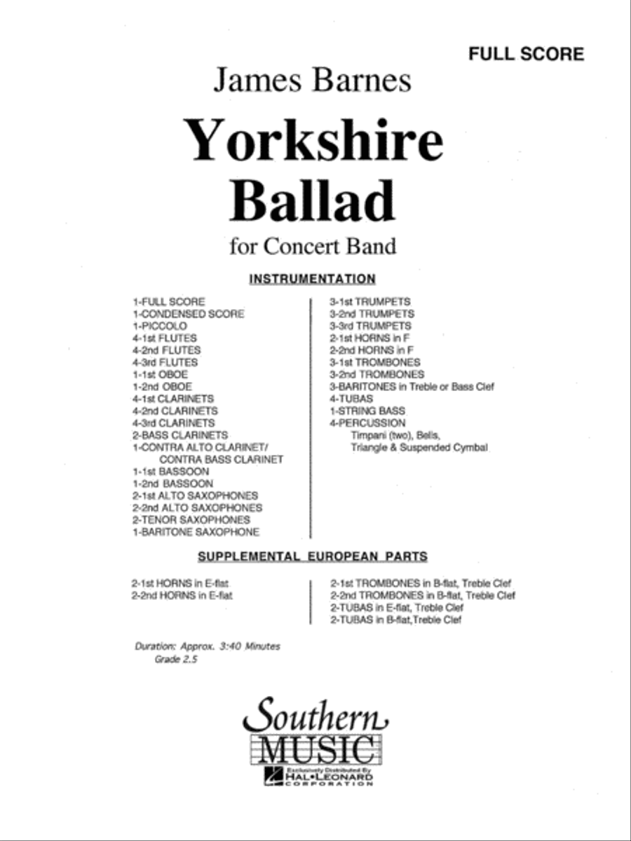 Yorkshire Ballad Concert Band scores gallery preview page 1