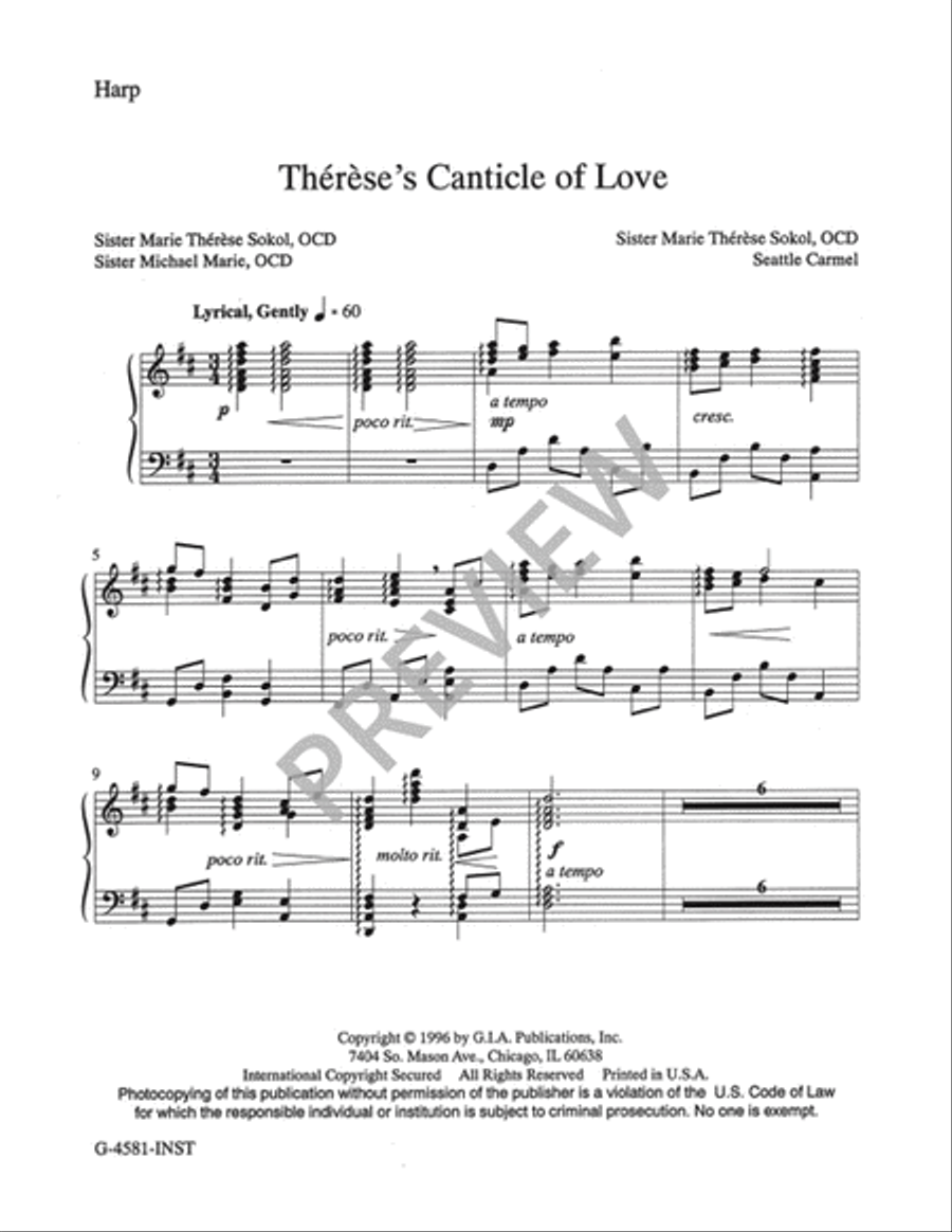 Thérèse’s Canticle of Love - Harp edition Cello scores gallery preview page 2