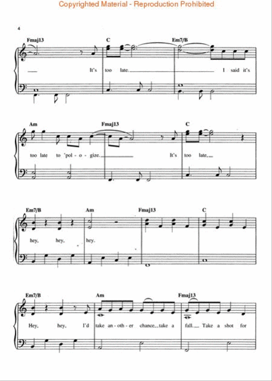 Apologize Easy Piano scores gallery preview page 3