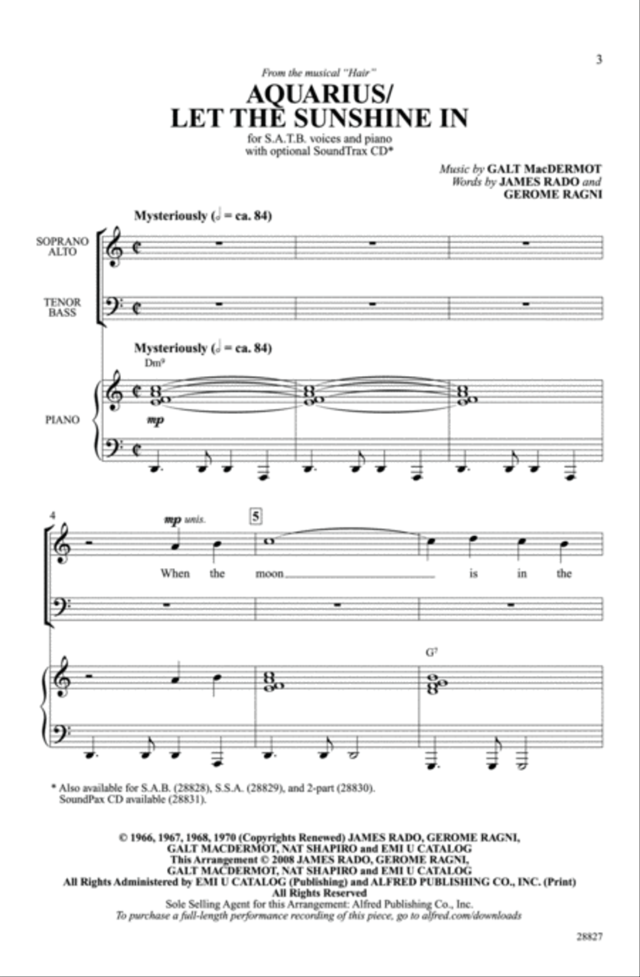Aquarius / Let the Sunshine In 4-Part scores gallery preview page 2