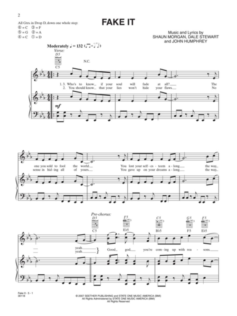 Fake It Piano, Vocal, Guitar scores gallery preview page 2