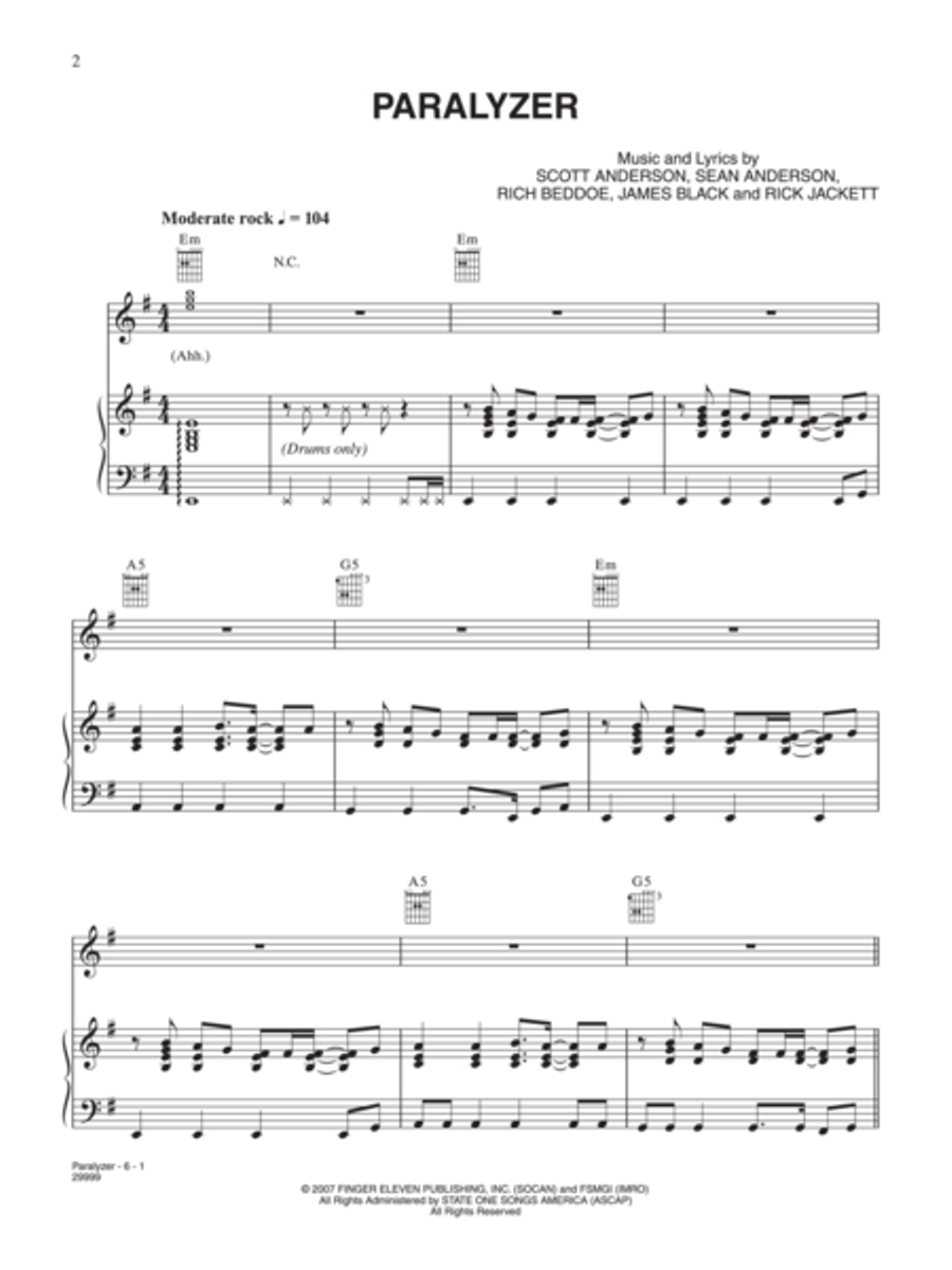 Paralyzer Piano, Vocal, Guitar scores gallery preview page 2