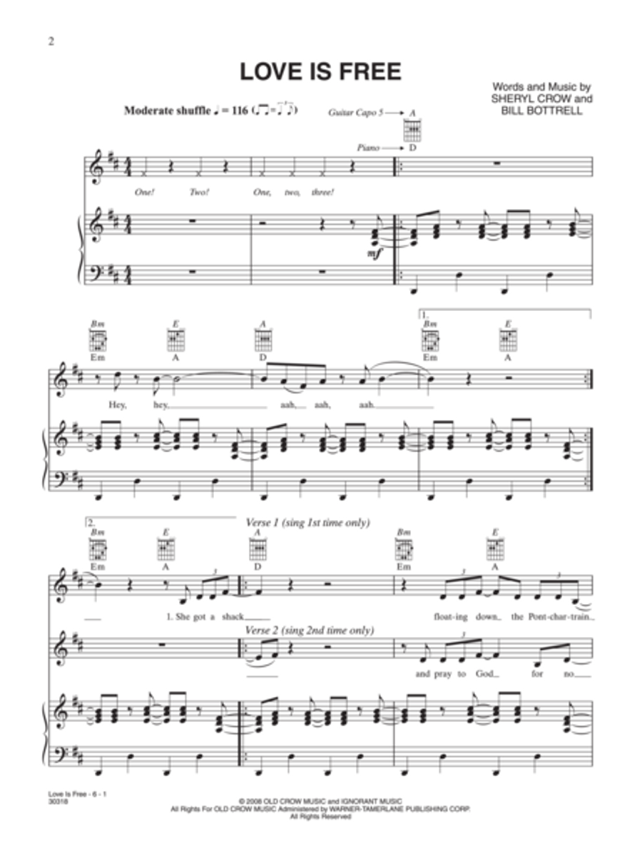 Love Is Free Piano, Vocal, Guitar scores gallery preview page 2