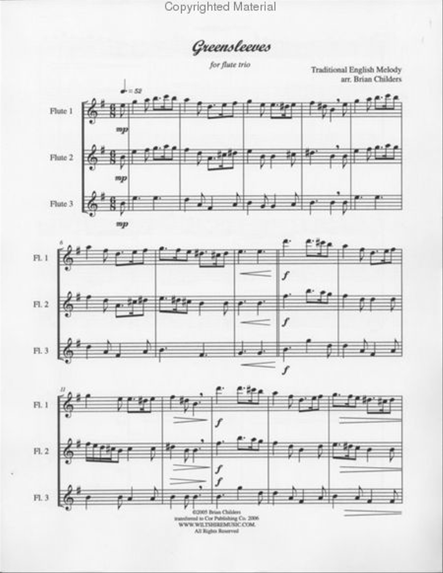 Greensleeves (Brian Childers) Flute Trio scores gallery preview page 2