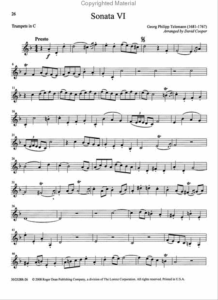 Telemann Six Suites of Canonic Duets Trumpet Duet scores gallery preview page 4